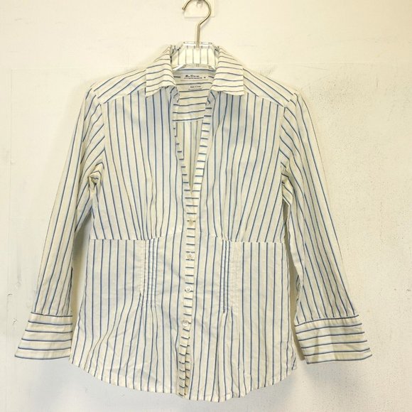 Ben Sherman Top Womens Medium Blue‎ White Cotton Dress Shirt Striped Button Up - Picture 1 of 11